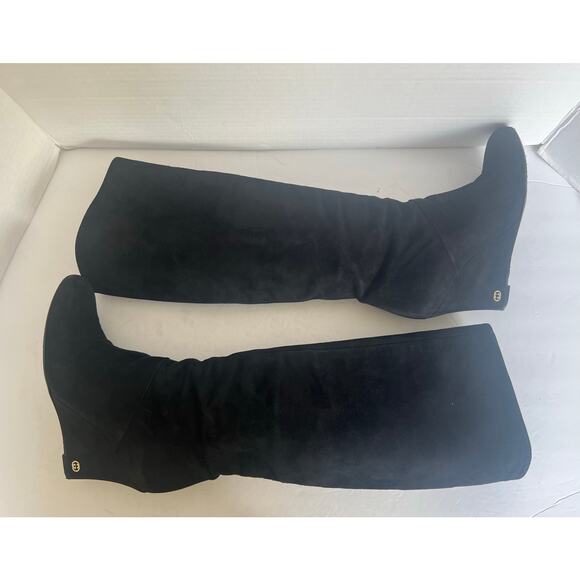 Gucci Black Suede Knee High Wedge Heel Pull On Round Toe Boots 203924 Sz 7.5M - Picture 5 of 13